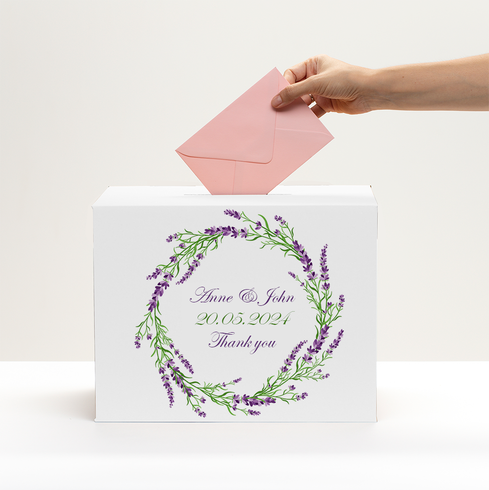 Box with personalisation for wedding envelopes