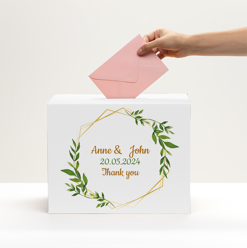Box with personalisation for wedding envelopes