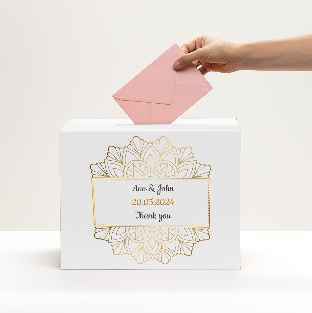 Box with personalisation for wedding envelopes