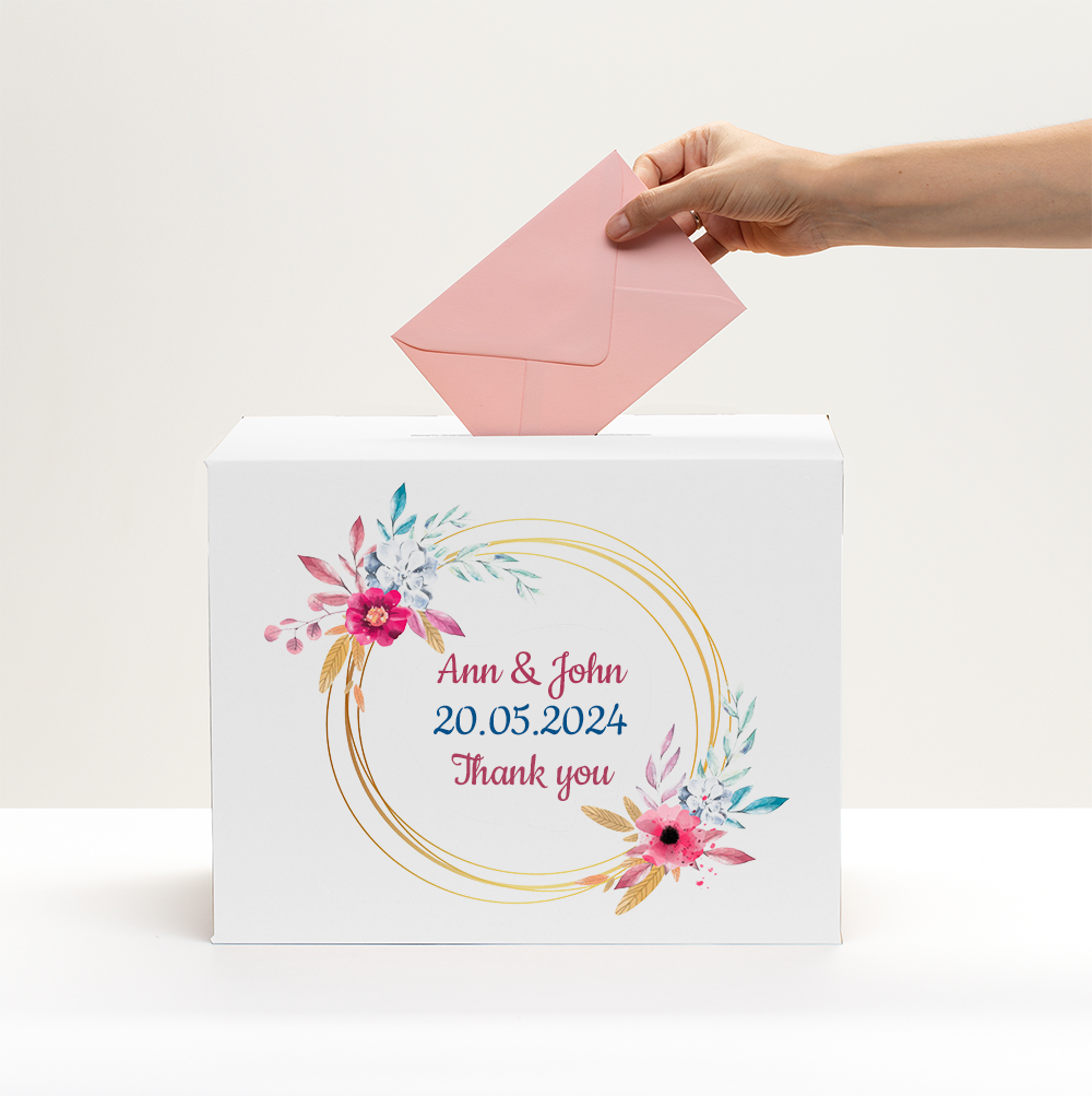 Box with personalisation for wedding envelopes