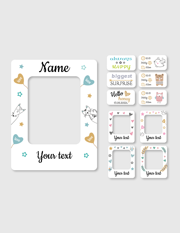 Photo set for baby 3 in 1 Metric photo frame and 6 photo cards + 4 Photo frame mini